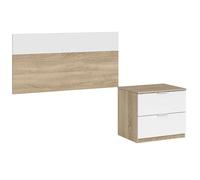 Habitdesign Tête et table de chevet, 100 x 50 x 38 cm (largeur x hauteur x profondeur) Aspect chêne canadien et Blanc « Artik », tête de lit et table simple