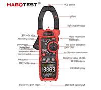 HABOTEST HT208D Pince ampèremétrique numérique AC/DC True RMS Multimètre Testeur de plage automatique pour tests électriques HT208D no color box