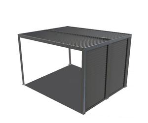 HABRITA - Pergola bioclimatique ALUMINIUM avec des ventelles latérales aluminium mobiles