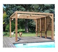 HABRITA Pergola en sapin traité très haute température à 215°C - Fermeture paroi latérale - 341 x 313 cm