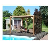 Habrita Pergola tho3531vt en sapin traité 215°C - Toit + paroi latérale - 341 x 313 cm