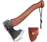 Hache de survie Beil Axt, 33,5 cm, pour fendre le bois, forgée à la main, idéale pour les activités de plein air et le camping, avec fourreau, couleur marron