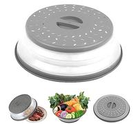 Hachera Cloche Micro Ondes, Couvercle De Plaque Micro Ondes, Couvercle Cloche Anti Vapeur, Couvercle Micro Ondes Pliable, avec Poignée Orifices De Ventilation, pour Fruits Et Légumes (Gris)