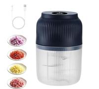 Hachoir à ail électrique domestique, mini-hachoir sans fil rechargeable par USB (320 ml), 6 lames en acier inoxydable, hachoir portable pour légumes et ail (Bleu)