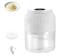 Hachoir à ail électrique sans fil pour la maison, mini-hachoir avec 4 lames en acier inoxydable pour ail, oignon, gingembre, piment, noix, viande et fruits. (Blanc)