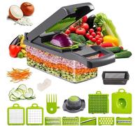 Hachoir à légumes 12 en 1, coupe-oignons et trancheur de légumes multifonctionnel avec 8 lames, ustensile de cuisine avec récipient, idéal pour les pommes de terre, les tomates et l'ail.