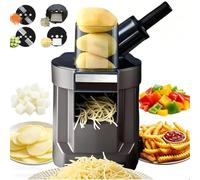 Hachoir à légumes électrique 4 en 1 avec lames en acier inoxydable pour dés, déchiquetage, tranches et frites, double port de décharge, grande capacité pour un usage domestique et commercial