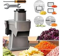 Hachoir À Légumes Électrique 4 En 1 Avec Trancheur Et Coupe-légumes Épaisseur Réglable Pour Émincer Les Oignons, Couper Des Frites Préparer ; Facile Nettoyer, Lame Remplaçable