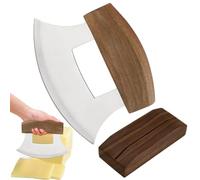 Hachoir à salade Mezzaluna, coupe-Mezzaluna,Hachoir à légumes et oignons pour salade | Trancheuse alimentaire en acier inoxydable, poignée antidérapante, coupe Ulu à bascule avec support en bois pour