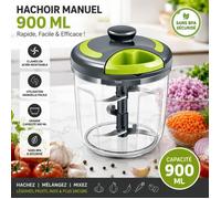 Hachoir Manuel 900 ml avec 5 Lames en Acier Inoxydable, Coupe-Oignon Multifonction, Mixeur à Main pour Légumes Fruits