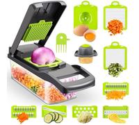 Hachoir multifonctionnel 15 en 1 pour fruits et légumes - Tranche, coupe en dés et plus encore pour salades, etc., noir et vert