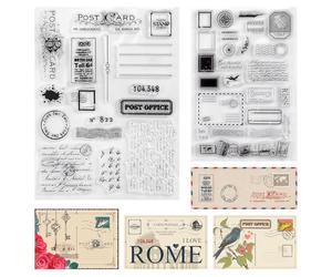 HACRAHO Tampon rétro en silicone transparent, timbres postaux, cartes postales, fabrication de cartes, cachets en silicone rétro, cachets transparents, scrapbooking, fabrication de cartes