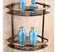 HADECOLL Étagère De Douche d'angle en Aluminium Bronze Antique, Double Couche avec Crochet, Support Mural pour Shampoing, Gel Douche, Égouttoir Triangulaire Antique, Étagères De Cuisine/S, D