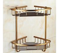 HADECOLL Étagère De Douche d'angle en Aluminium Bronze Antique, Double Couche avec Crochet, Support Mural pour Shampoing, Gel Douche, Égouttoir Triangulaire Antique, Étagères De Cuisine/S, S