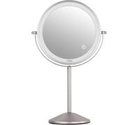 Haepi Bella Miroir LED avec Grossissement 10X, Miroir Grossissant Double Face avec 3 Tons de Lumière, Luminosité Réglable, Commande Tactile, Batterie Rechargeable et Finition Nickel Brossé