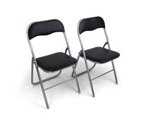HAEST - Lot de 2 Chaises Pliantes, Chaise Pliante Rembourrée avec Cadre en Métal & Similicuir, Gain de Place, Charge Max. 100 kg, Idéale pour Cuisine & Jardin, Argent-Noir