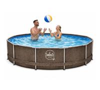HAF Swing Metal Frame Piscine avec les dimensions 305 x 76 cm | Gris avec aspect rotin | Capacité d'eau env. 4 500 litres | Piscine de qualité supérieure | Piscine de jardin / piscine hors sol sans