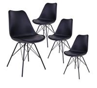 HAGA - Lot de 4 Chaises Noires avec Piétement Métallique