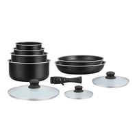 Hagen Batterie de Cuisine 10 Pièces Revêtement Pierre HA04630, Noir | revêtement pierre antiadhésif, manche amovible, compatible tous feux dont induction, empilable