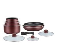 Batterie de cuisine revêtement pierre avec manche amovible 10 pieces Bordeaux Hagen HA04647-BR