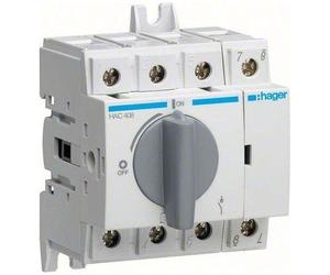 Hager Interrupteur tripolaire HAC310 100A pour rail DIN ou plaque de montage, Bouton + interrupteur, Gris