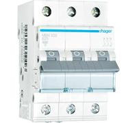 Disjoncteur miniature Hager MBN325 3 pôles, 6 kA, caractéristique B, 25 A