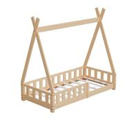 HAGO 24 | Lit enfant | 160 x 80 cm naturel | Cadre de lit tipi | Maison en bois | Aspect tente | Protection anti-chute | Sommier à lattes | Pin | Montessori | Lit de jeu | Naturel | Décorable