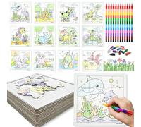 HahaMagic, 12PCS puzzles a colorier enfants, avec 12 crayons de couleurs empilables (12 couleurs en 1), coloriage animaux, convenant comme petits cadeaux calendrier avent, goodies anniversaire enfant