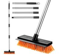 Hahorpa 26cm Balai Brosse Exterieur avec Manche Télescopique(126cm) | Balai Exterieur Terrasse Poils Durs avec Raclette Sol Exterieur, Brosse de Jardin en Acier Inoxydable, Idéal pour Sols, Cours