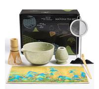 Haiane 7 Pièces Matcha Kit - Set Fouets à Matcha, Cuillere, Bol Bec Verseur, Tamis, Fouet, Support de Fouet, Tamis - pour La Cérémonie Du Thé Matcha - Idéal pour la Maison et Comme Cadeau