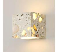 HAIDU Applique murale de style minimaliste moderne, lampe murale carrée créative en terrazzo, applique murale en pierre naturelle de 12 cm, luminaires décoratifs pour table de chevet, coiffeuse ou vé