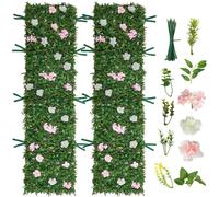 Haie artificielle - Tapis brise-vue végétal - 2,4 m x 61 cm - 2 pièces - Matériau PE - Avec fleurs en soie - Revêtement de balcon - Pour le jardin et les mariages