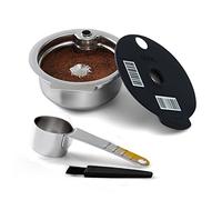 HAILASRE Capsule réutilisable compatible avec Bosch Tassimo 60ml | Capsule inox rechargeable,crème onctueuse,sans BPA,facile à nettoyer,économique et écologique-set cuillère+brosse