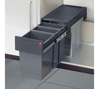 Hailo 3666191 - AS Terzett - 15L/7L/7L - Gris foncé Collecteur de déchets Poubelle