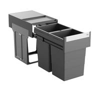 Hailo Collecteur de déchets 3666901 - Tandem poubelle encastrable 2x13 litres - Système de tri des déchets pour meubles bas à partir de 40 cm - Extension télescopique - Montage facile - Anthracite -