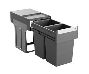 Hailo Collecteur de déchets 3666901 - Tandem poubelle encastrable 2x13 litres - Système de tri des déchets pour meubles bas à partir de 40 cm - Extension télescopique - Montage facile - Anthracite -