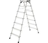 Hailo D60 StandardLine Échelle Double en Aluminium - 2 x 7 marches jusqu'à 150 kg - Échelle avec sécurité Anti-écartement - Pieds avec Semelle Soft Grip - avec Renforts d'angle Stables - Échelle Fixe