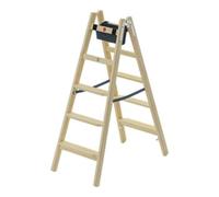 Hailo Master H80 - Échelle en bois à double volée (2 x 5 échelons, accessible des deux côtés, échelons ergonomiques de 80 mm, bois de pin imprégné, assemblages solides, sac à outils