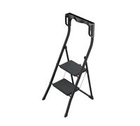 Hailo K77 ComfortLine : marchepied escamotable - Escalier de 2 marches en acier avec barrière de sécurité et plateau de rangement - Hauteur de travail jusqu'à 2,47 m - Noir