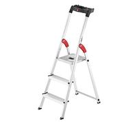 Hailo L60 StandardLine Échelle de sécurité en Aluminium - 3 marches - Charge maximale : 150 kg - Guide Stable - avec étagère - Échelle Pliable en Aluminium - Fabriquée en Allemagne - Argenté