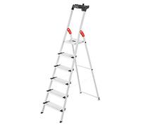 Hailo L80 ComfortLine Échelle de sécurité en aluminium - 6 marches XXL - Charge maximale : 150 kg - Surface d'appui profonde - Échelle avec étagère - Échelle pliable en aluminium fabriquée en
