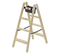 Hailo Master H80 - Échelle en bois à double volée (2 x 4 marches, accessible des deux côtés, marches ergonomiques de 80 mm, bois de pin imprégné, assemblages solides, sac à outils