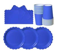 hailstones Bleu Saphir 72 Pièces Vaisselle en Papier pour Anniversaire Enfants : Assiettes, Gobelets, Serviettes - 24 Invités