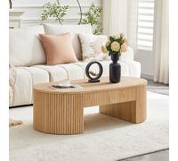 HAINEW HD26070605 Table basse ovale avec coins arrondis et tiroir, table d'appoint pour salon, chambre à coucher, 105 x 54 x 38 cm, naturel