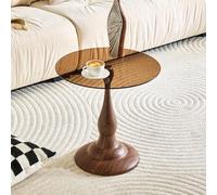 HAINEW HD26070801 Table d'appoint ronde avec pied rond et plateau en verre, table basse moderne pour chambre à coucher et salon, 50 x 50 x 51,5 cm, noyer