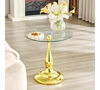HAINEW HD26070801 Table d'appoint ronde avec pied rond et plateau en verre, table basse moderne pour chambre à coucher et salon, 50 x 50 x 51,5 cm, doré