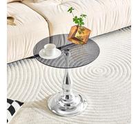 HAINEW HD26070801 Table d'appoint ronde avec pied rond et plateau en verre, table basse moderne pour chambre à coucher et salon, 50 x 50 x 51,5 cm, argenté