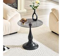 HAINEW HD26070801 Table d'appoint ronde avec pied rond et plateau en verre, table basse moderne pour chambre à coucher et salon, 50 x 50 x 51,5 cm, noir