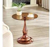 HAINEW HD26070801 Table d'appoint ronde avec pied rond et plateau en verre, table basse moderne pour chambre à coucher et salon, 50 x 50 x 51,5 cm, marron