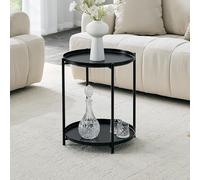 HAINEW HD26070802 Table d'appoint ronde avec cadre en métal - Double table basse moderne pour chambre à coucher et salon - 42 x 42 x 52 cm - Noir